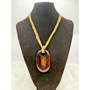 Venetiaurum 925 Italian Murano Glass Rust, Black & Gold Pendant Beaded Necklace